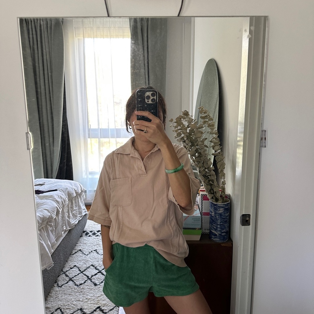 Vintage sweatshirt polo in soft faded pink
